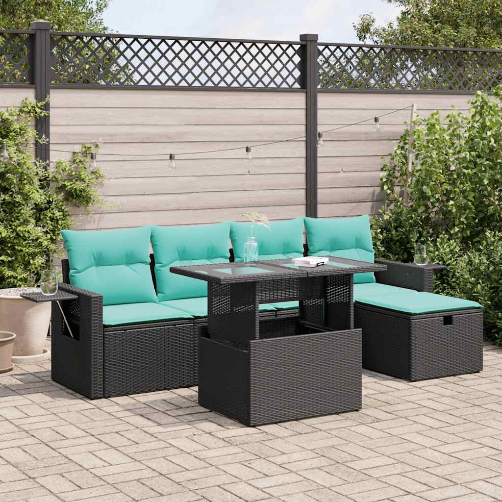6 Pcs conjunto sofás jardim com almofadões PE/acácia cinzento