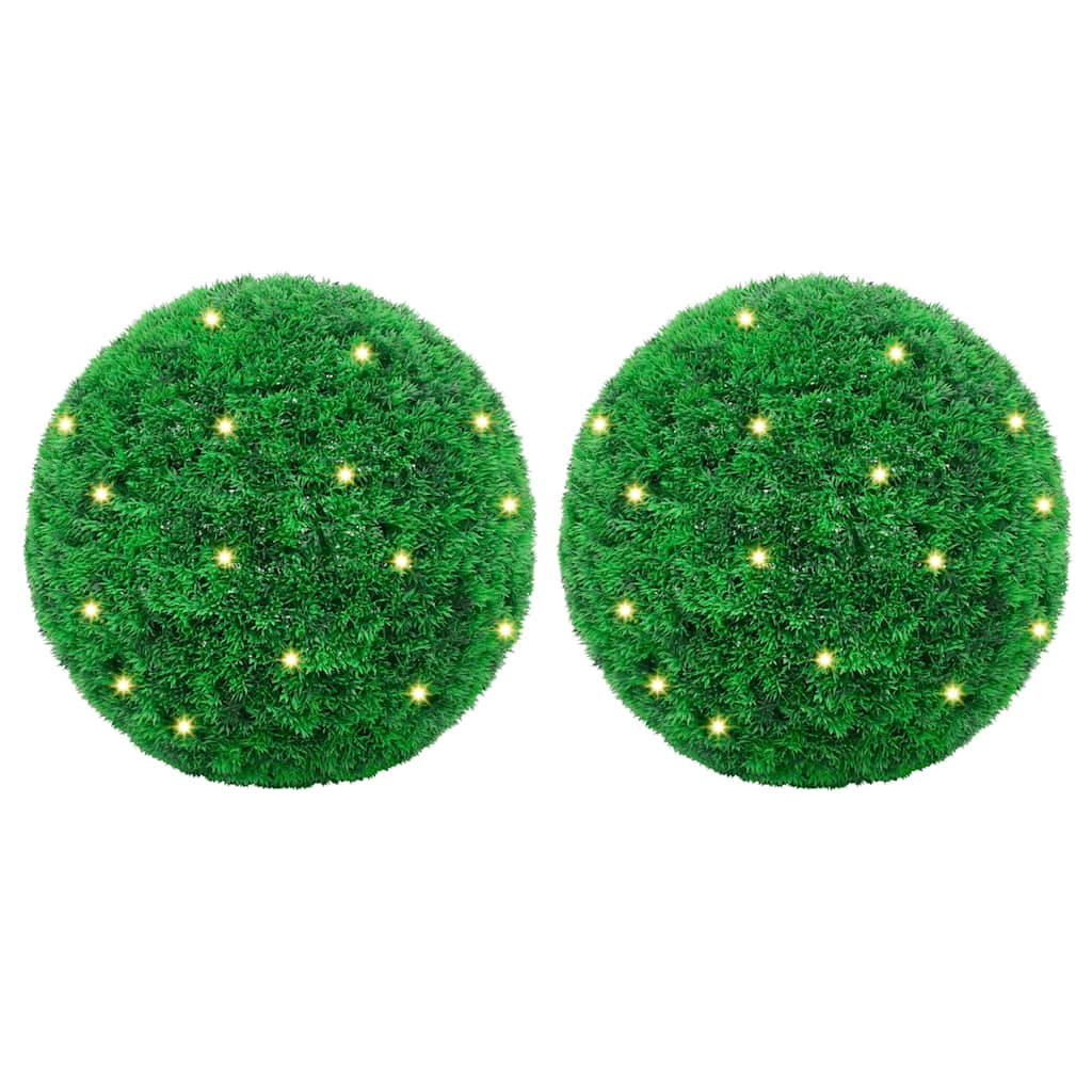 Bolas artificiais de buxo com luzes LED 2 pcs verde 35 cm
