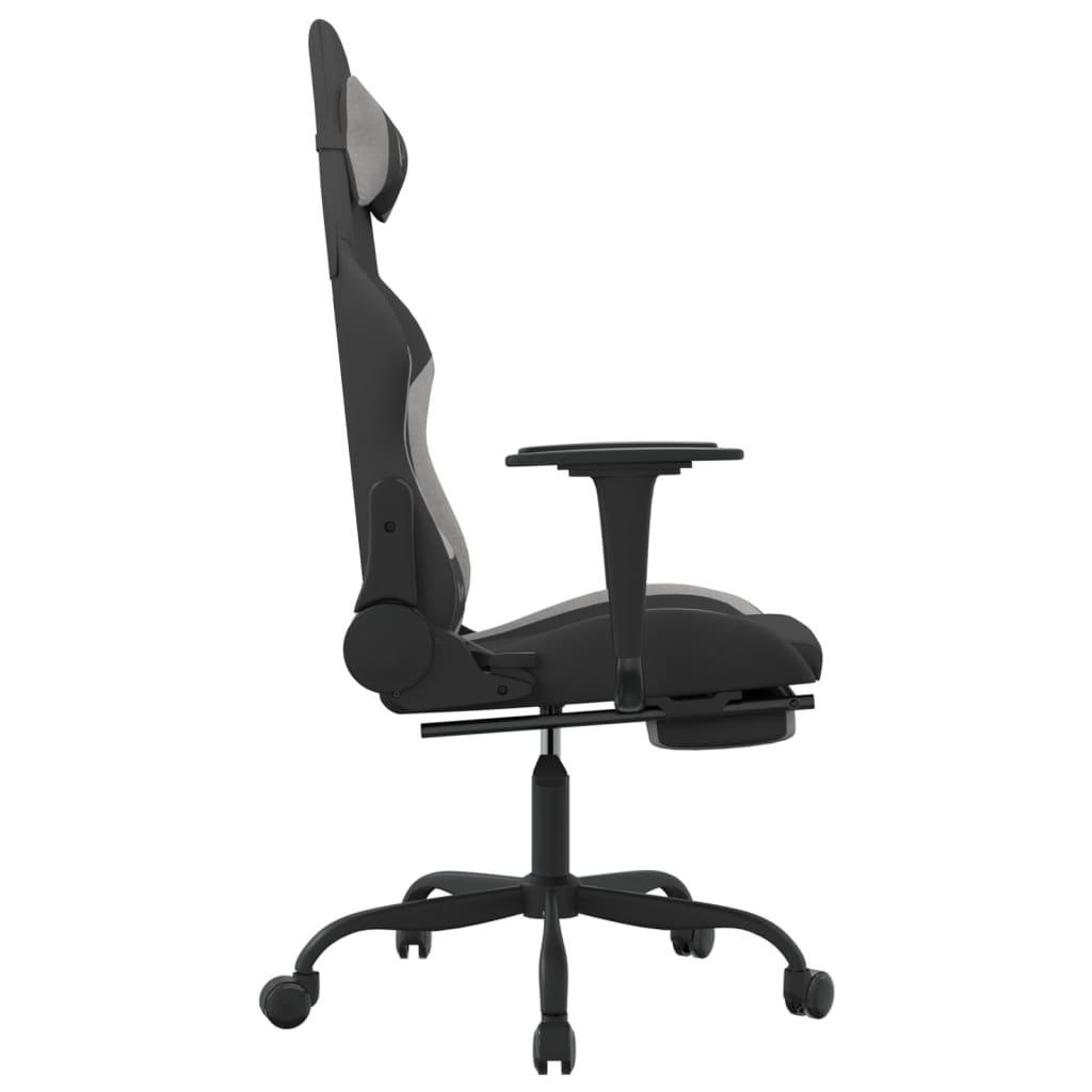 Cadeira gaming com apoio de pés tecido preto e cinzento-claro