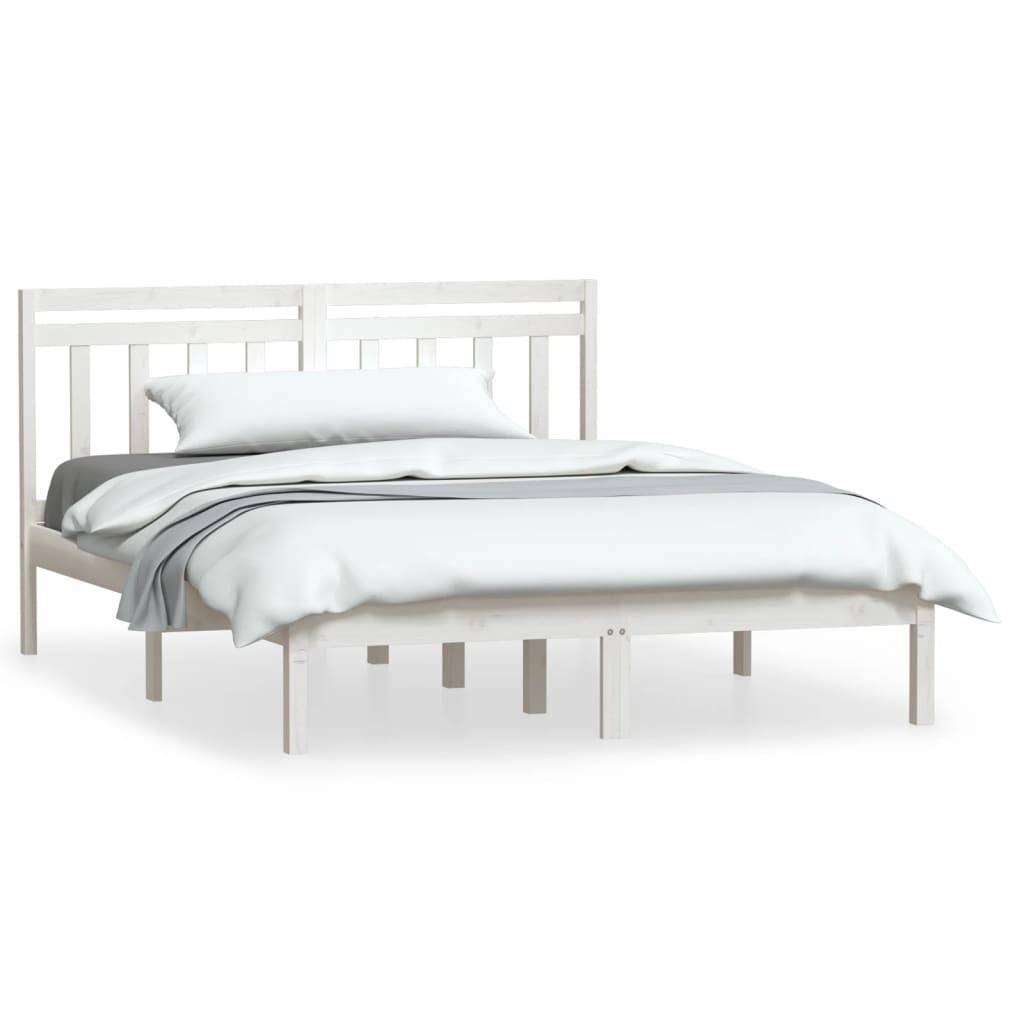 Estrutura de cama king 150x200 cm madeira maciça branco