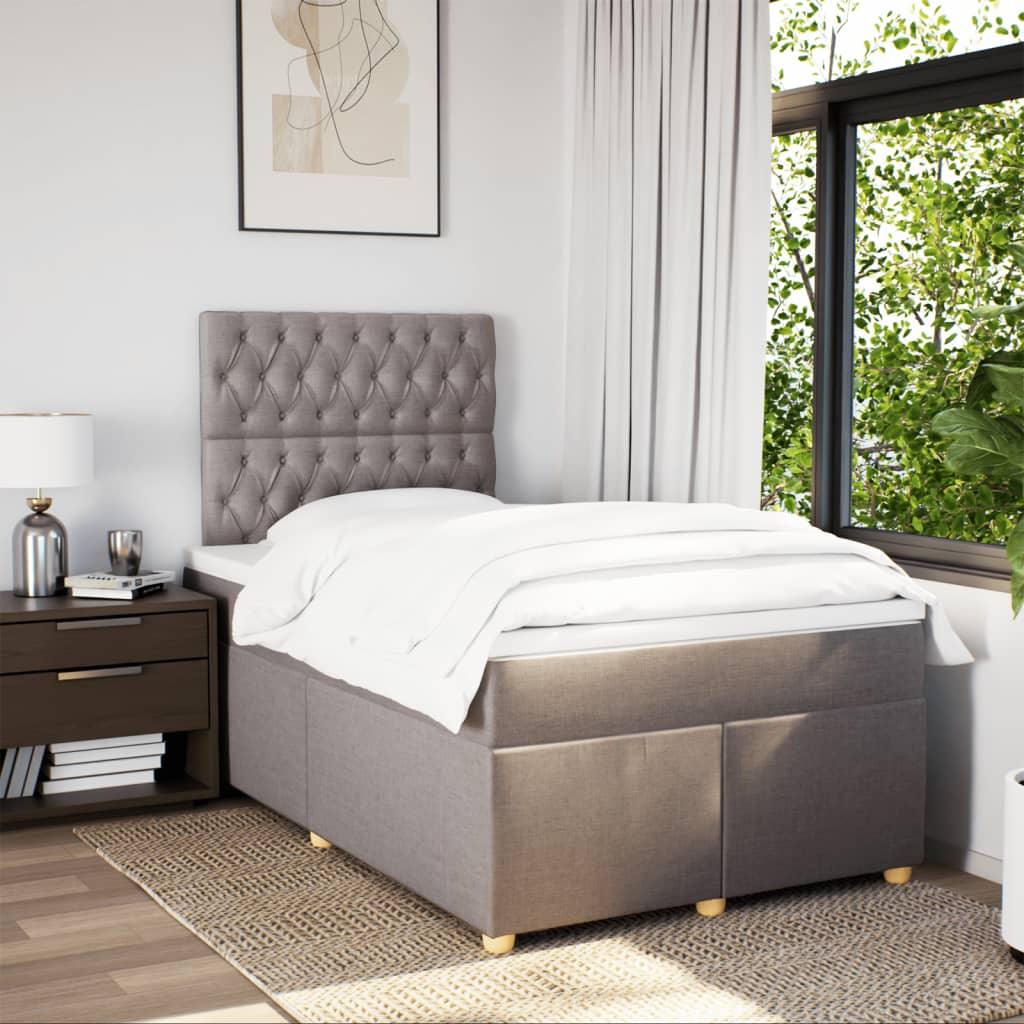Cama boxspring c/ colchão 120x190cm tecido castanho-acinzentado