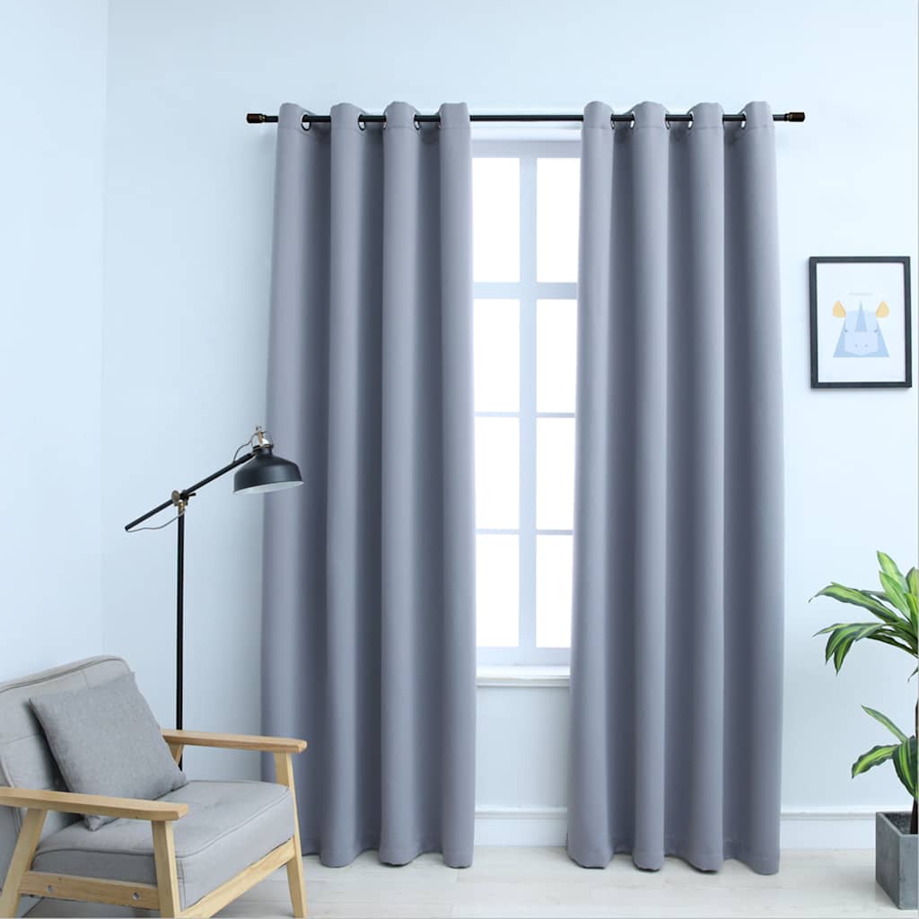 Cortinas blackout c/ argolas em metal 2 pcs 140x245 cm cinzento