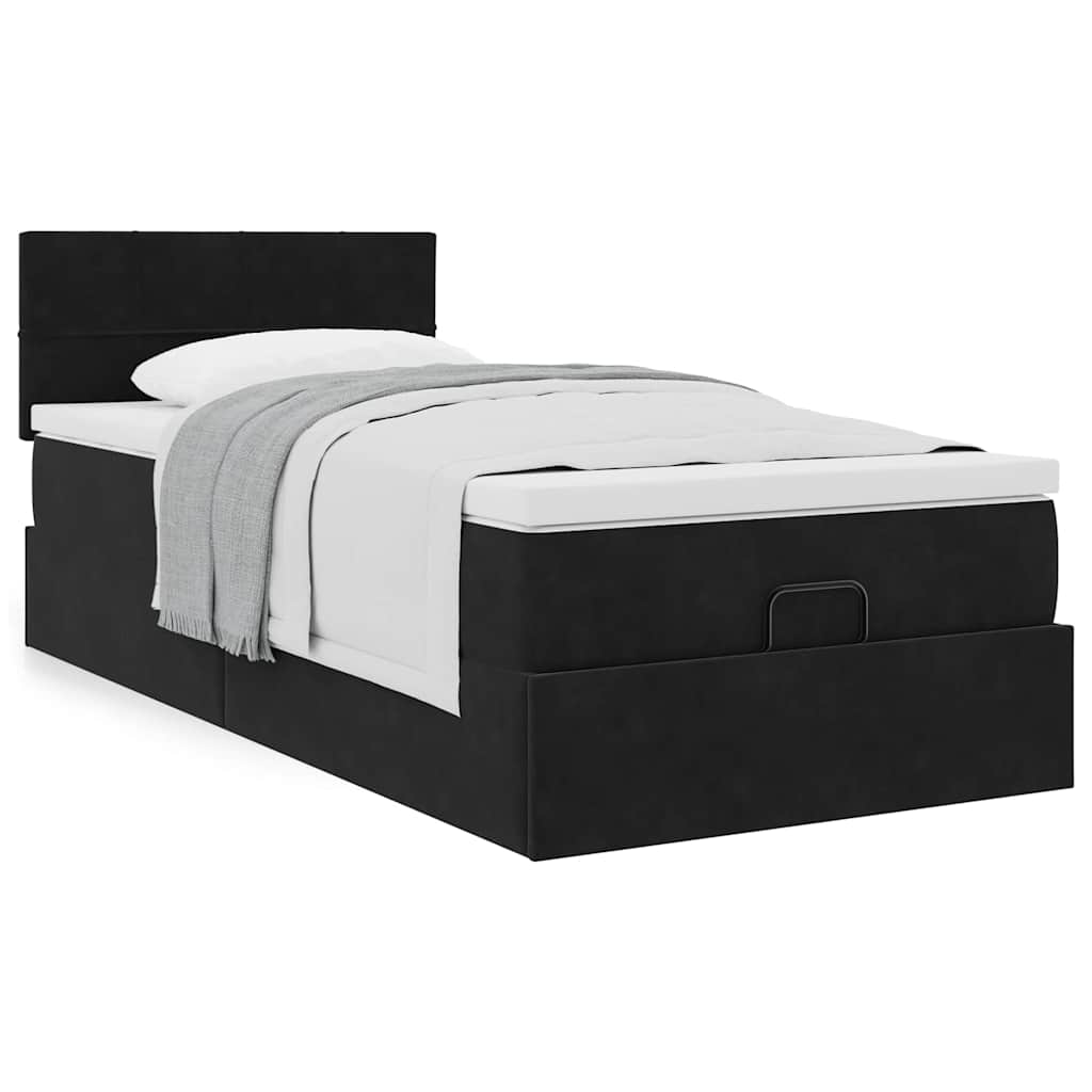 Estrutura de cama otomana com colchão preto veludo