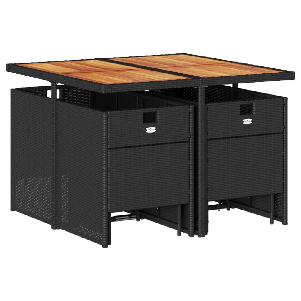 9 Pcs conjunto de jantar p/ jardim c/ almofadões vime PE preto