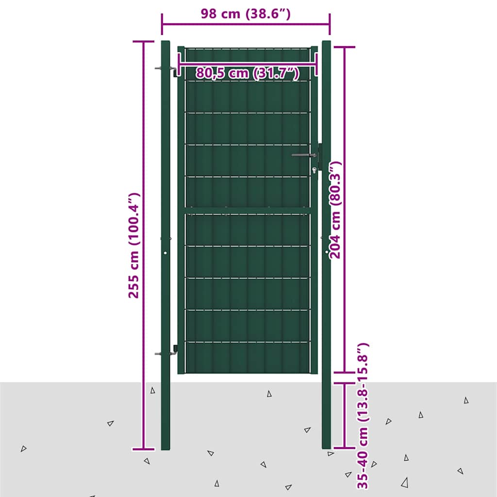 Portão de cerca em PVC e aço 100x204 cm verde