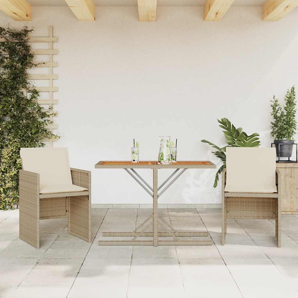 3 Pcs conjunto bistrô com almofadões vime PE bege