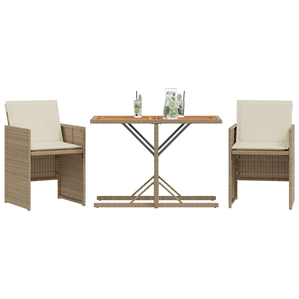 3 Pcs conjunto bistrô com almofadões vime PE bege