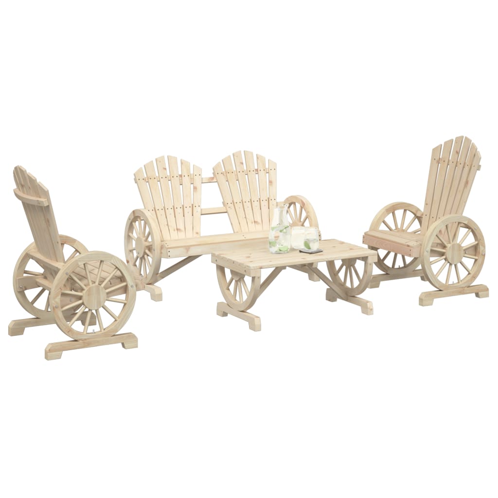 4 Pcs conjunto lounge de jardim madeira de abeto maciça