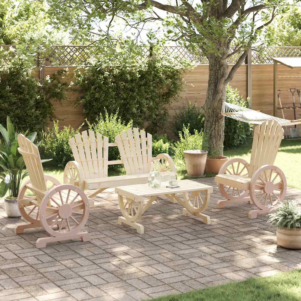 4 Pcs conjunto lounge de jardim madeira de abeto maciça