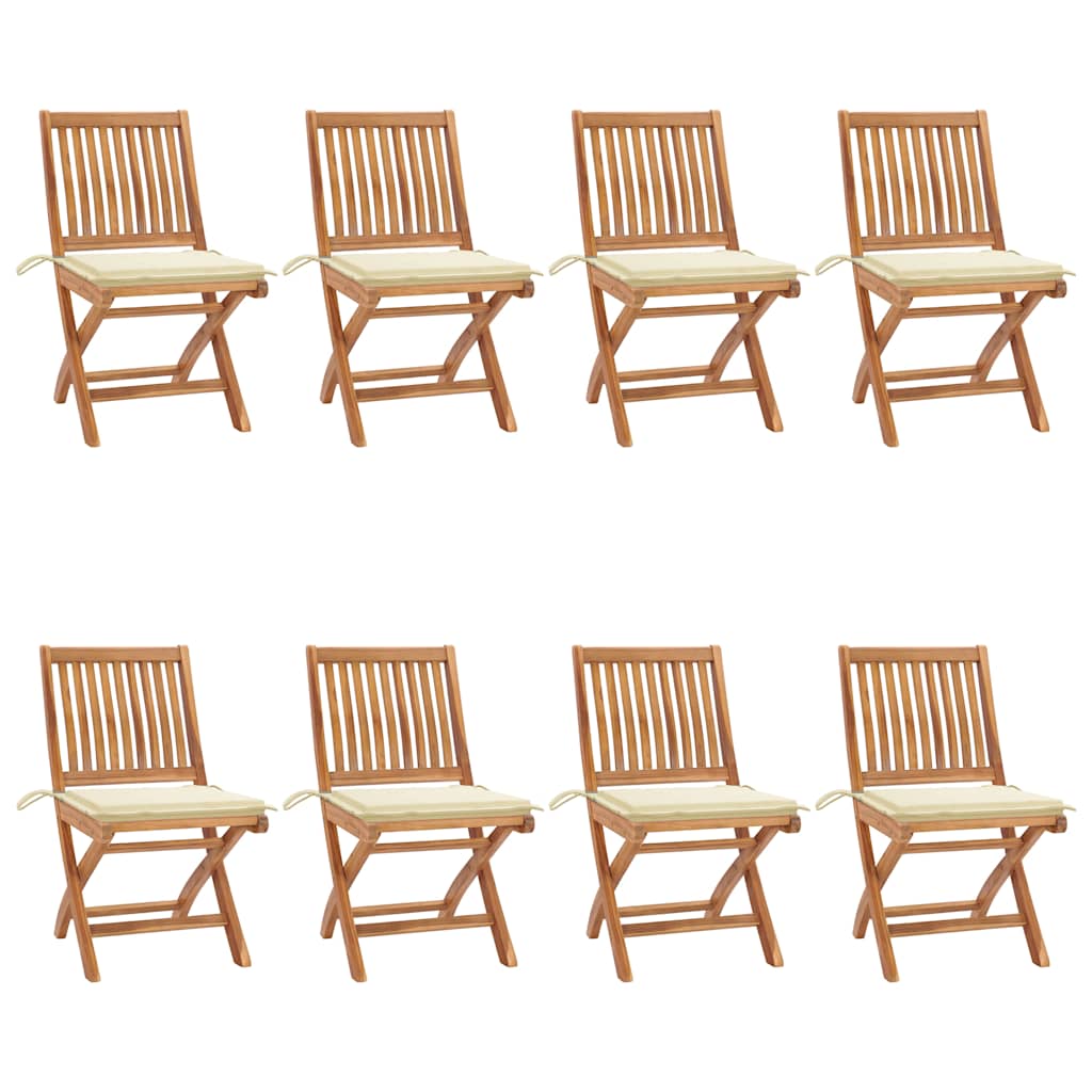 Cadeiras de jardim dobráveis c/ almofadões 8 pcs teca maciça