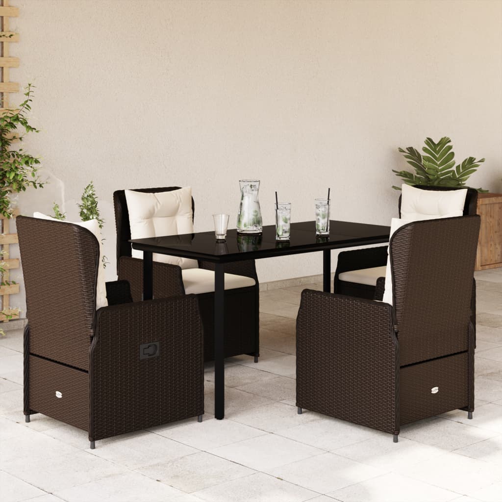 5 Pcs conjunto jantar p/ jardim c/ almofadões vime PE castanho