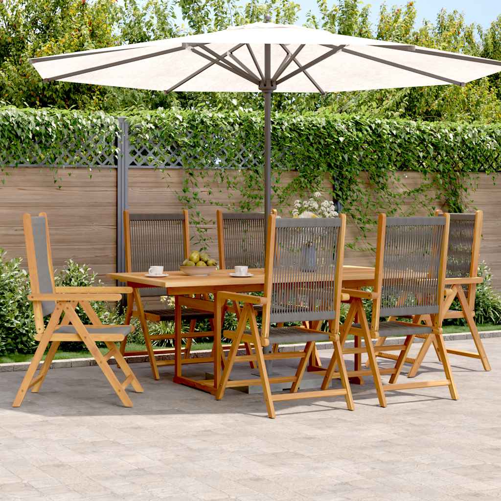 7 Pcs conj. jantar p/ jardim polipropileno/madeira maciça cinza