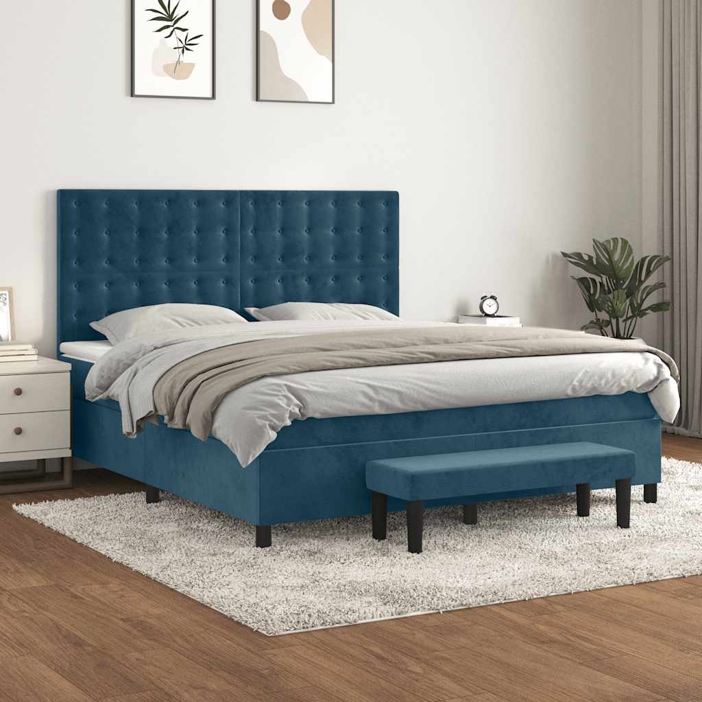 Cama com molas/colchão 160x200 cm veludo azul-escuro