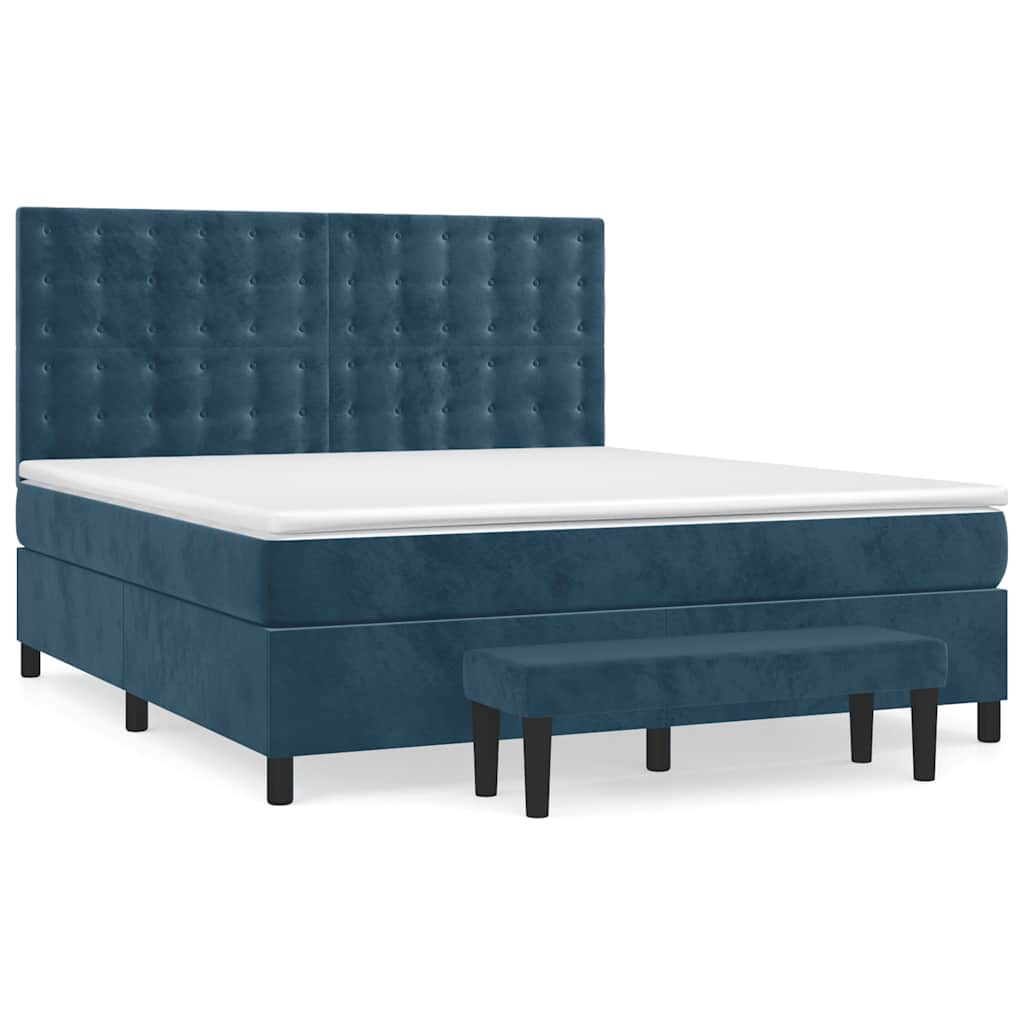 Cama com molas/colchão 160x200 cm veludo azul-escuro