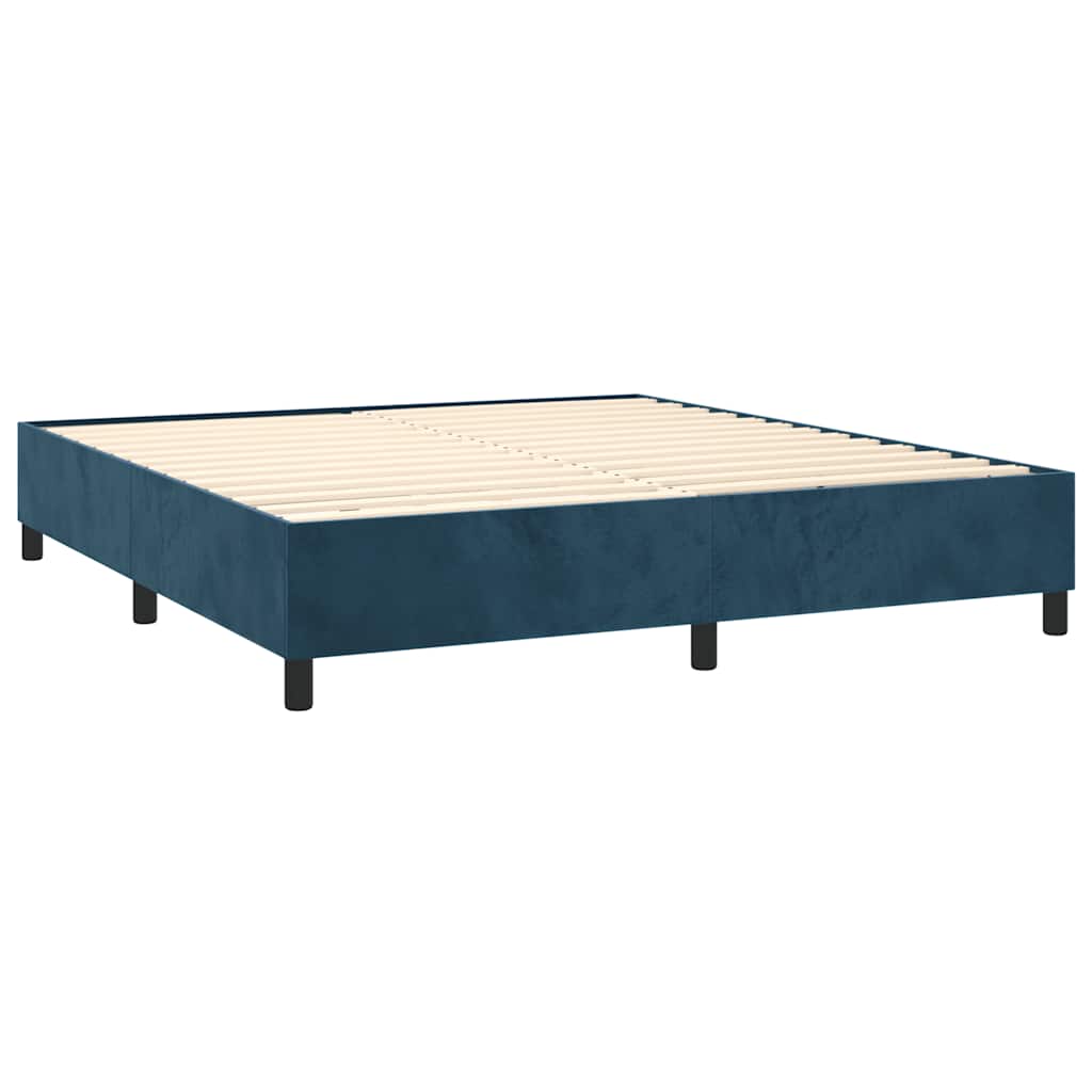 Cama com molas/colchão 160x200 cm veludo azul-escuro