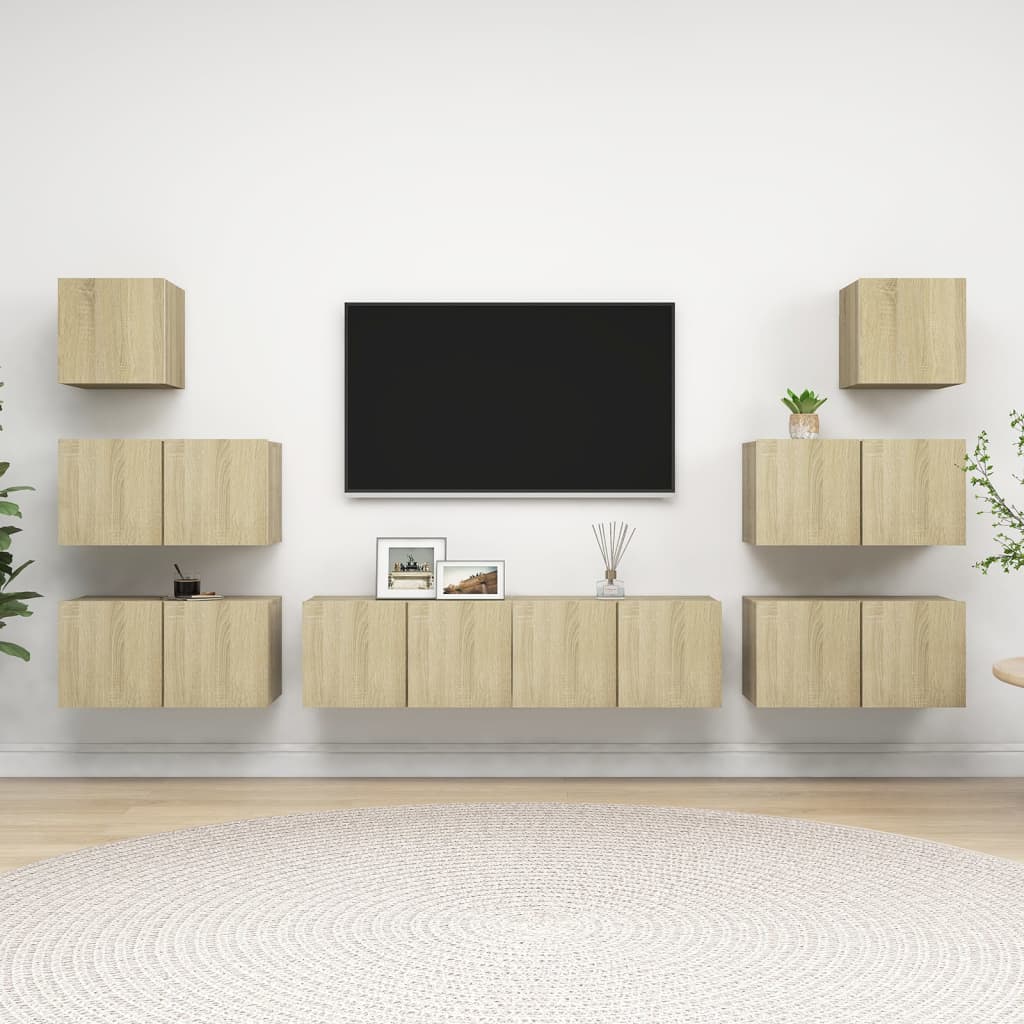 8 Pcs conjunto móveis de TV derivados madeira carvalho sonoma