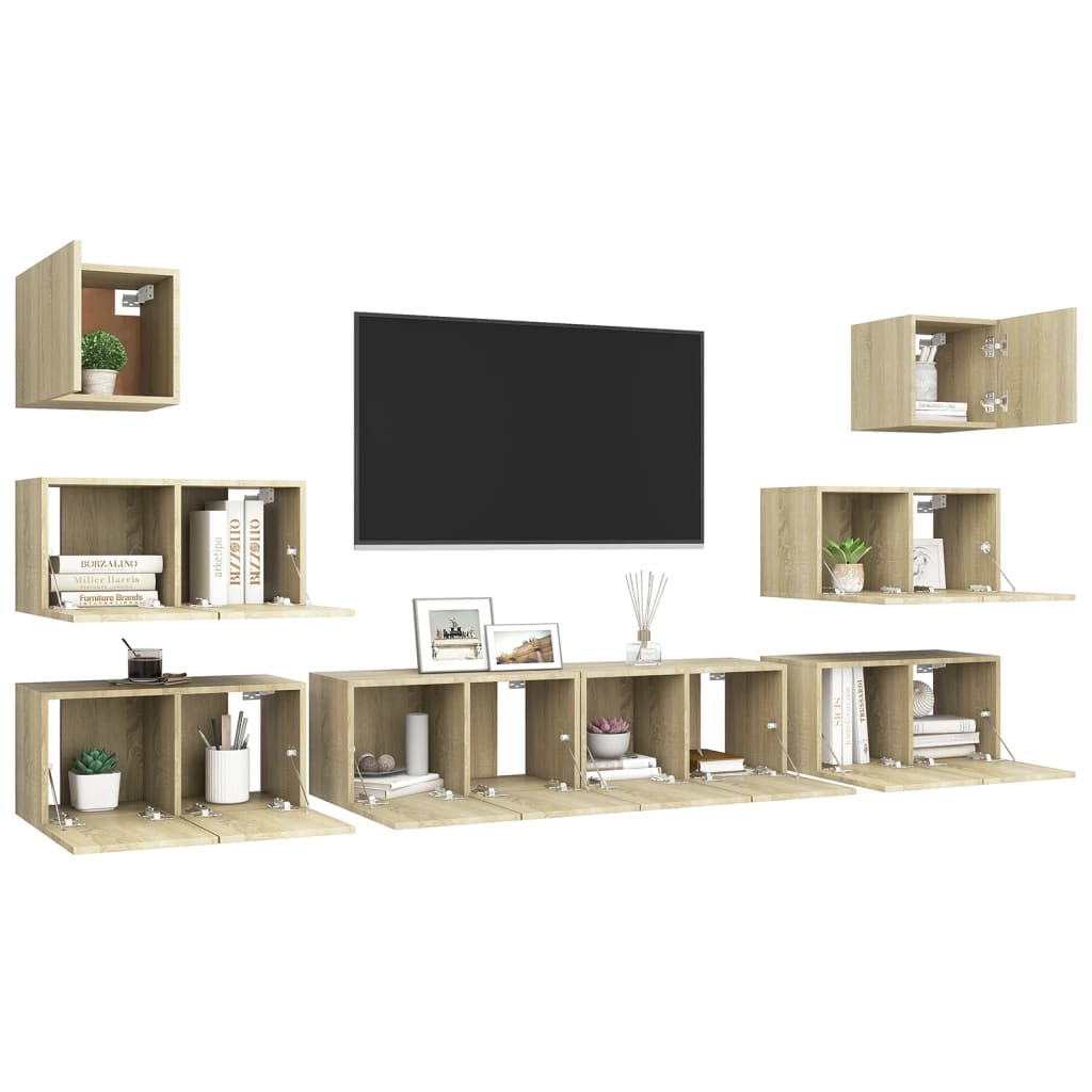 8 Pcs conjunto móveis de TV derivados madeira carvalho sonoma