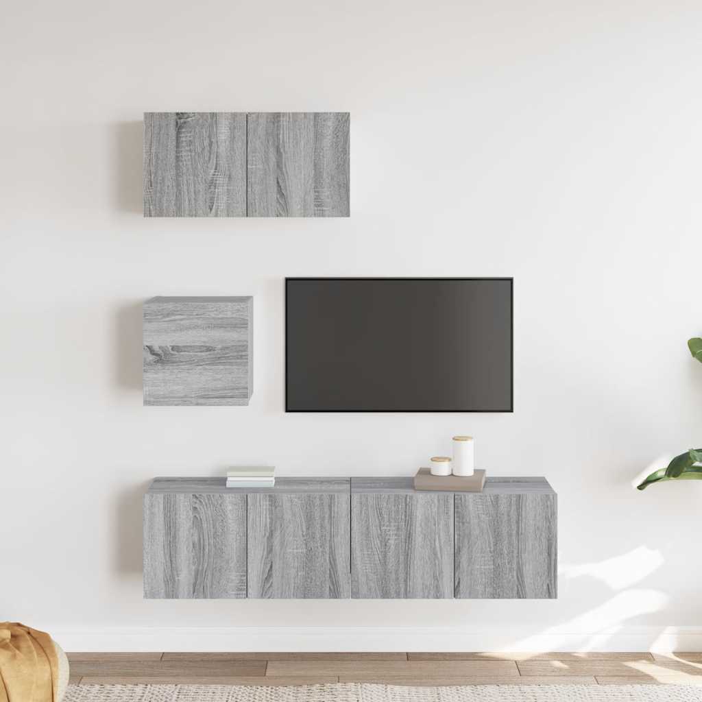 Conjunto móveis de TV 4 pcs madeira processada sonoma cinza