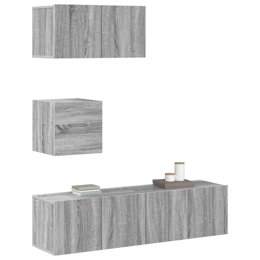 Conjunto móveis de TV 4 pcs madeira processada sonoma cinza