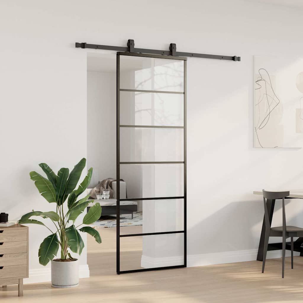 Porta deslizante c/ conj. ferragens 76x205cm vidro esg preto