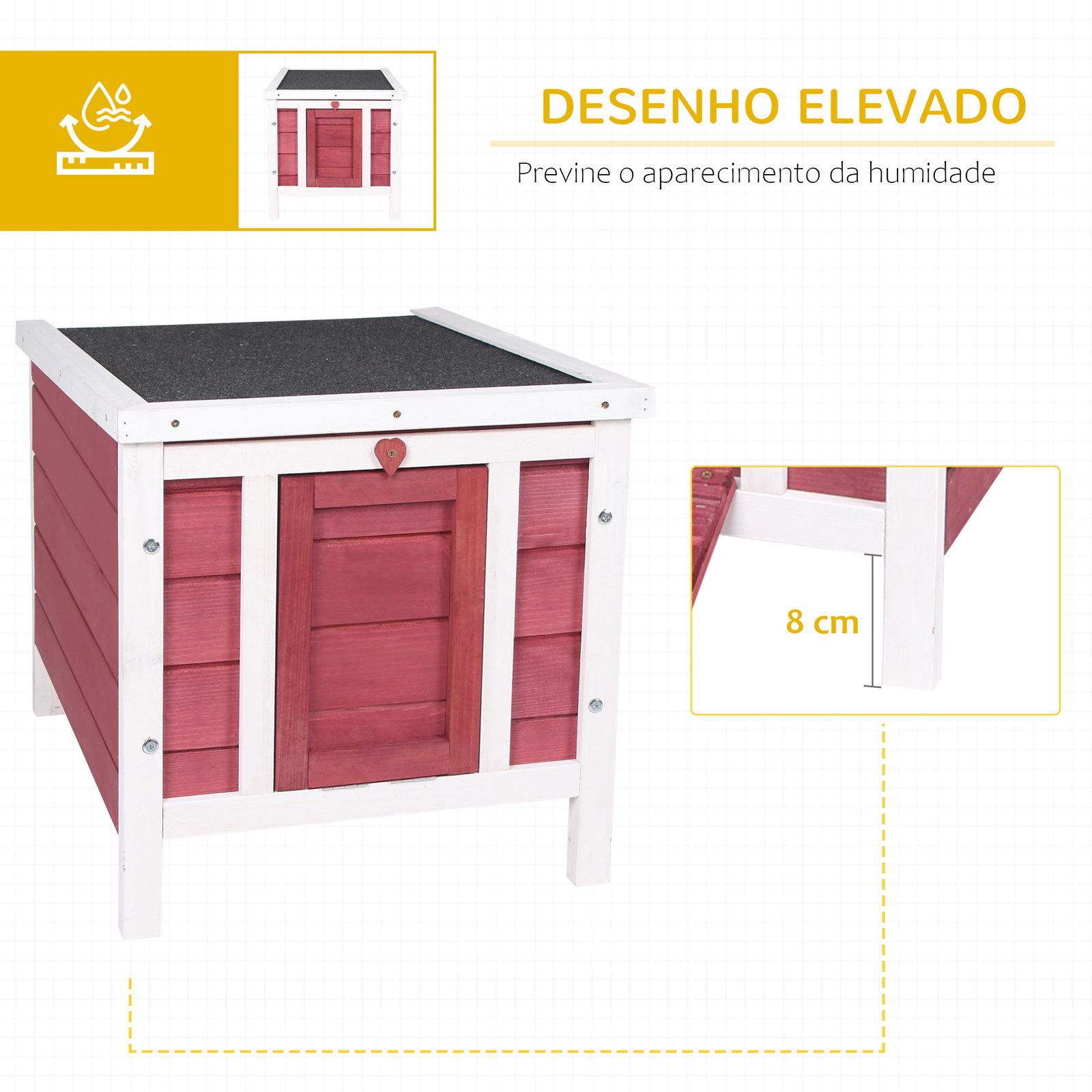Coelheira de madeira exterior coelheira para roedores animais de estimação pequenos com teto asfáltico e rampa antiderrapante 42x51x43cm vermelho