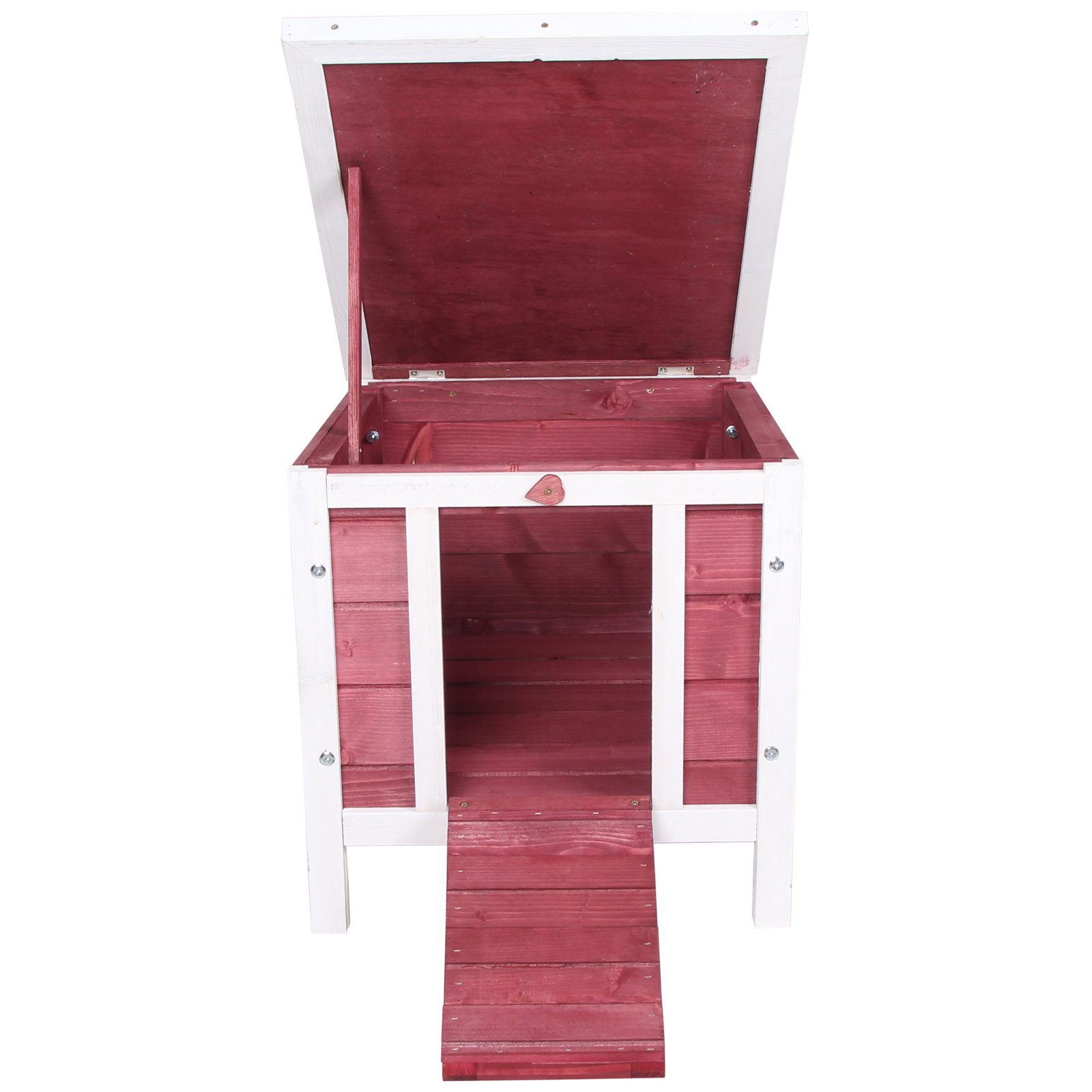 Coelheira de madeira exterior coelheira para roedores animais de estimação pequenos com teto asfáltico e rampa antiderrapante 42x51x43cm vermelho