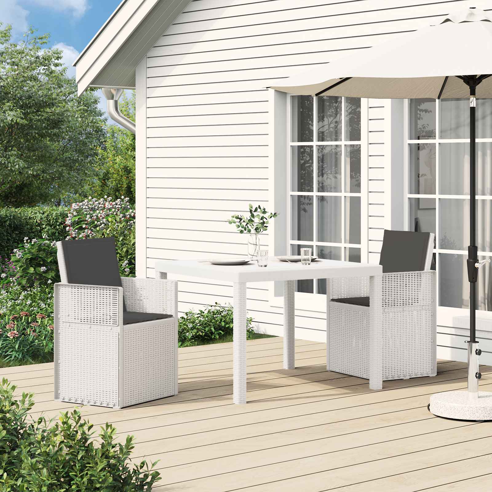 Cadeiras de jantar para jardim 2 unid. branco e antracite PP