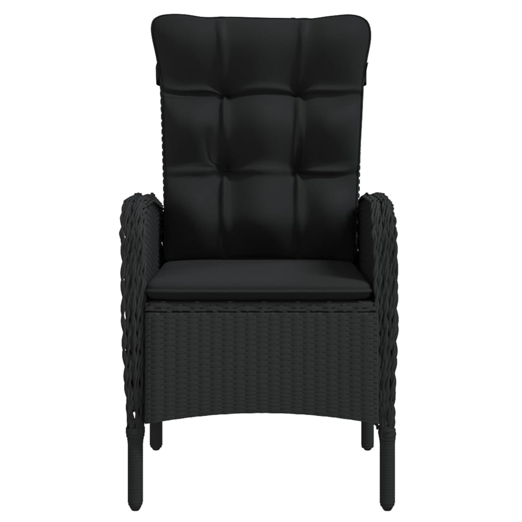 3 Pcs conjunto de jantar para jardim com almofadões preto
