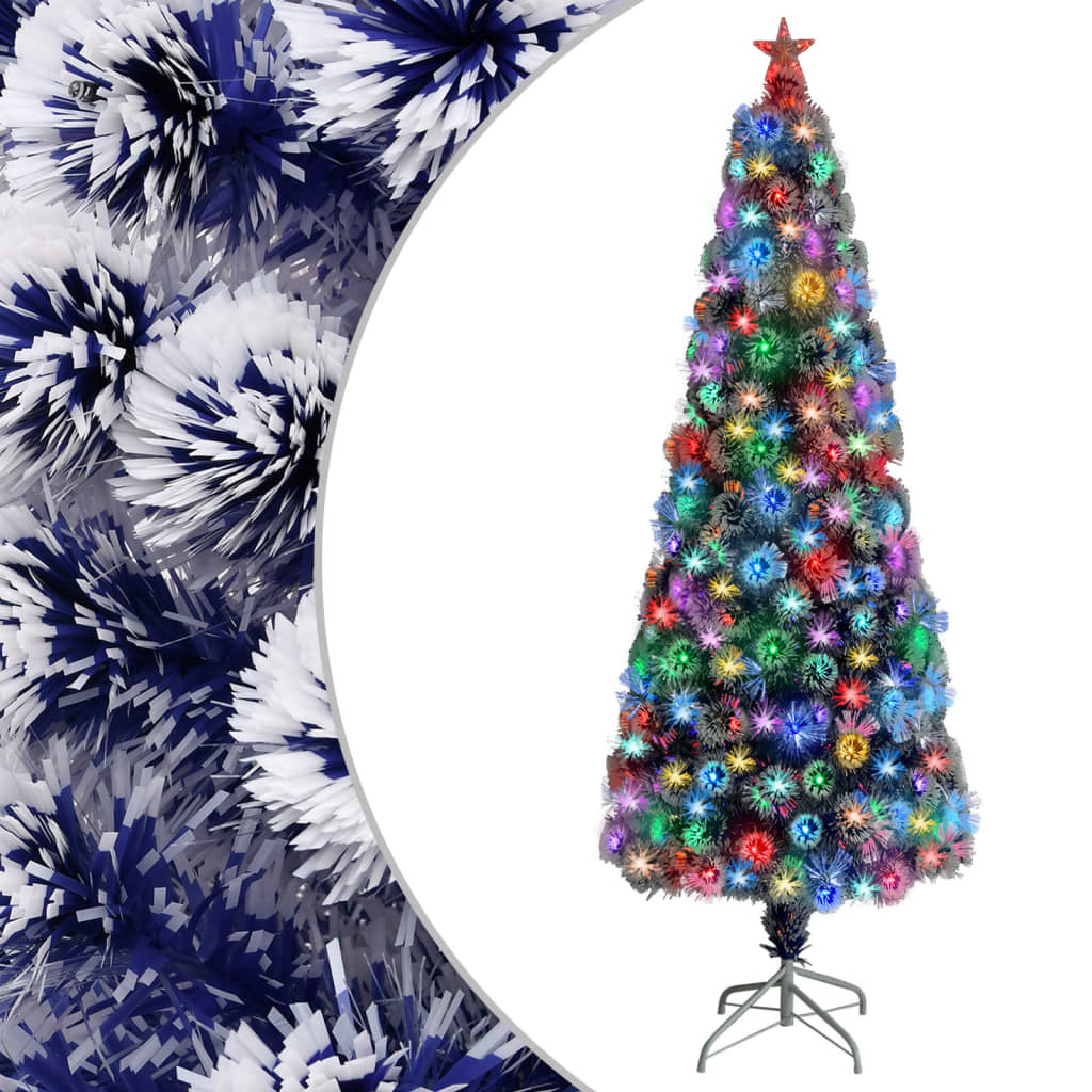 Árvore natal artificial pré-iluminada fibra ótica branco/azul