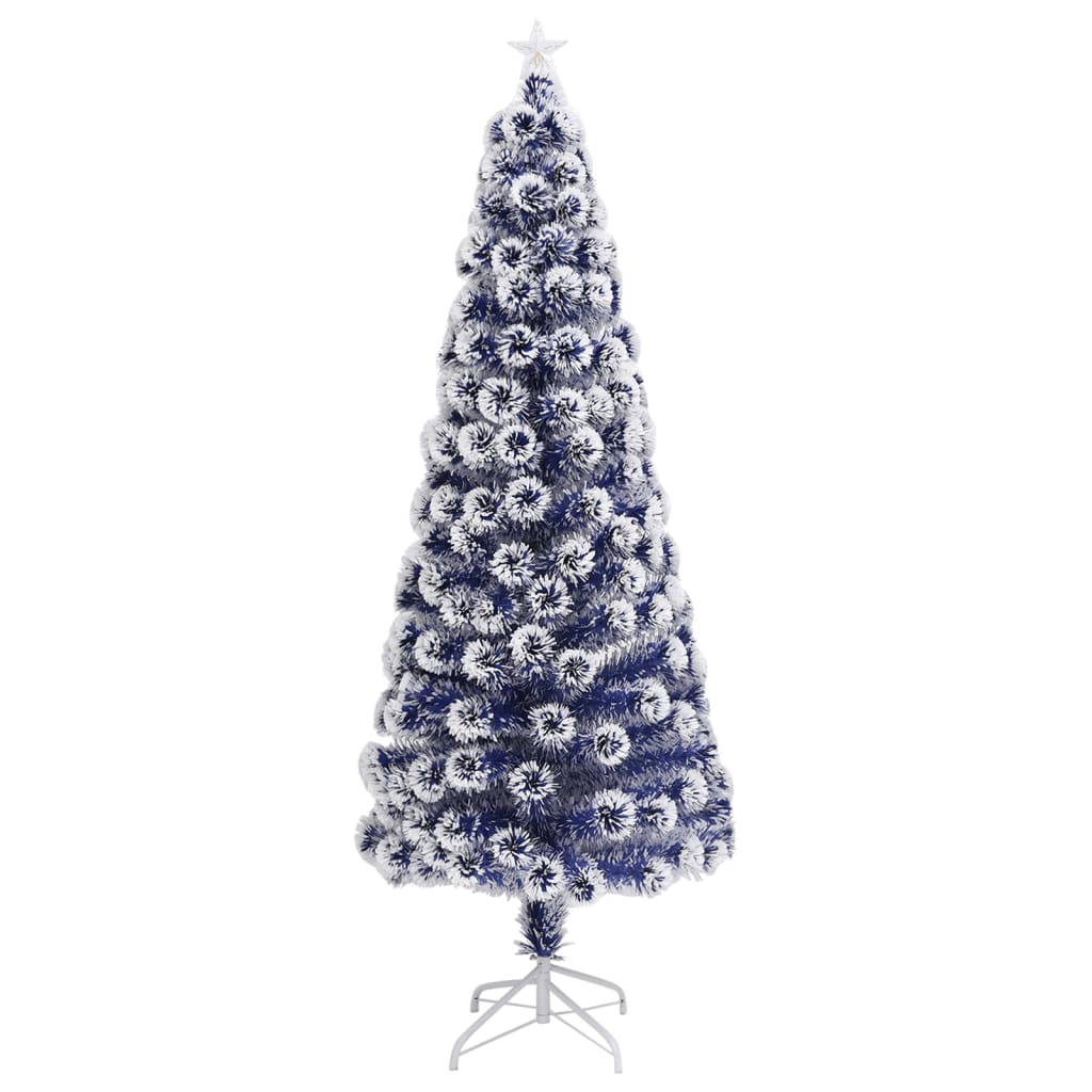 Árvore natal artificial pré-iluminada fibra ótica branco/azul