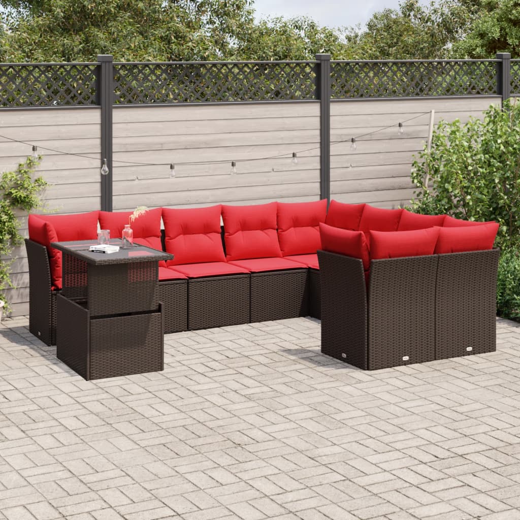 Conjunto de sofá de jardim com 10 peças e almofadas em rattan sintético marrom