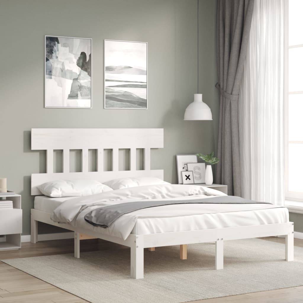 Cama sem colchão 140x200 cm madeira de pinho maciça branco