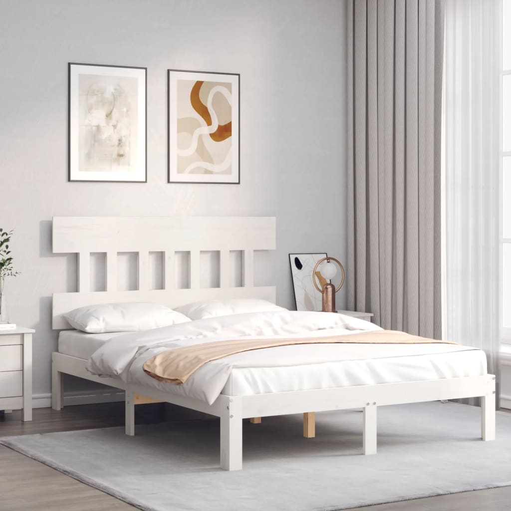 Cama sem colchão 140x200 cm madeira de pinho maciça branco