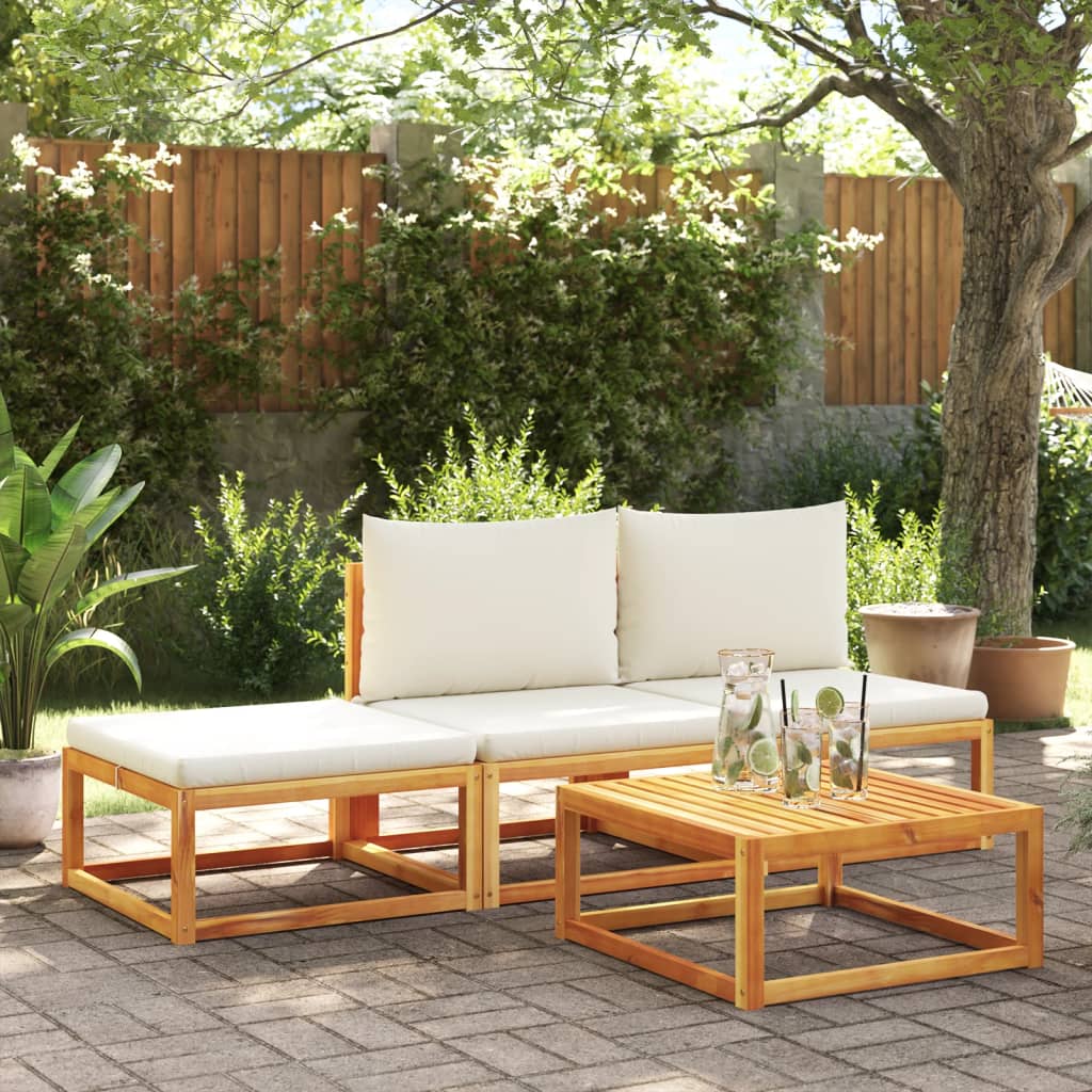 Conjunto de sofás de jardim de 4 peças com almofadas de madeira de acácia e vime