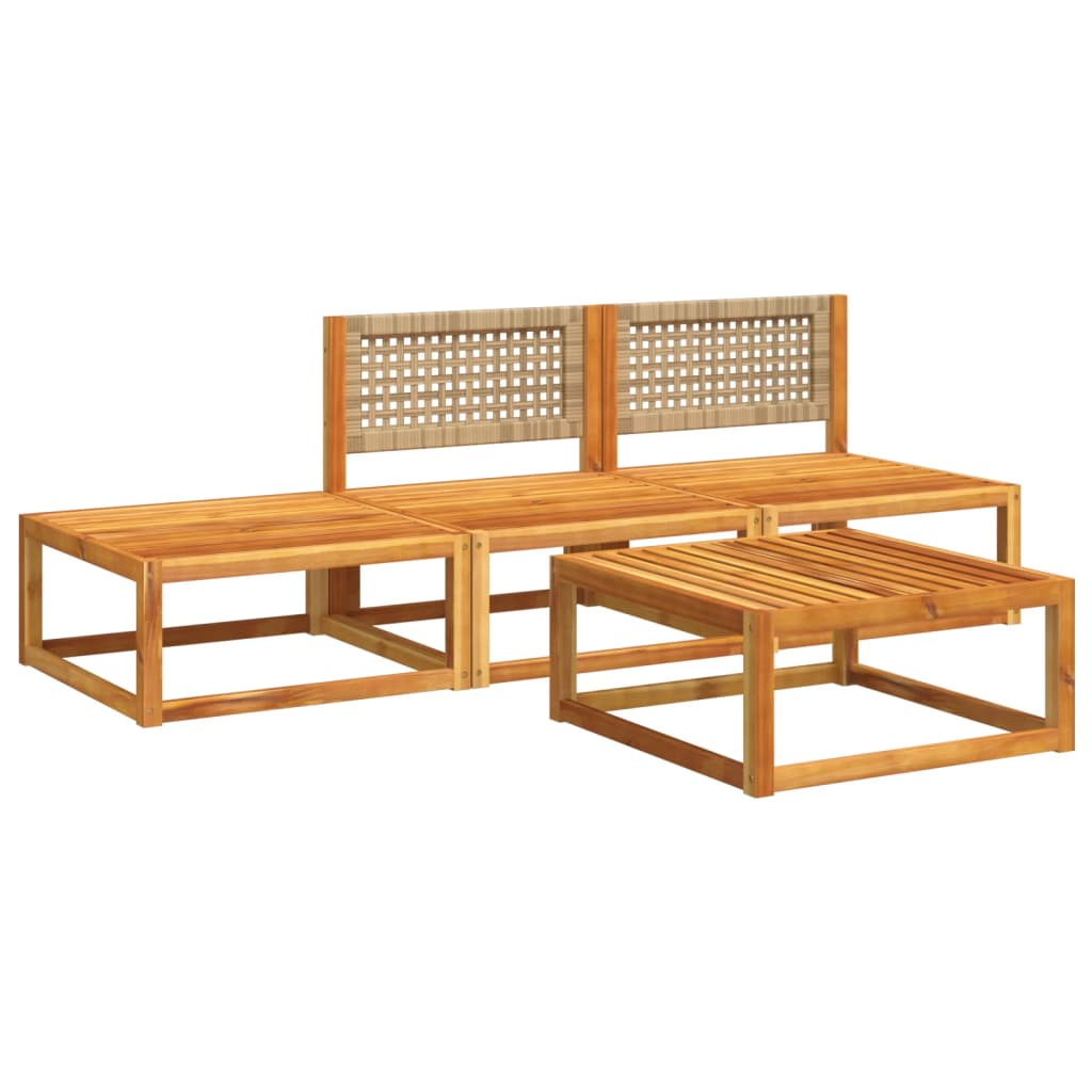 Conjunto de sofás de jardim de 4 peças com almofadas de madeira de acácia e vime