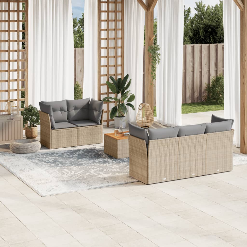 Conjunto de sofá de jardim com 6 peças e almofadas em rattan sintético bege mesclado