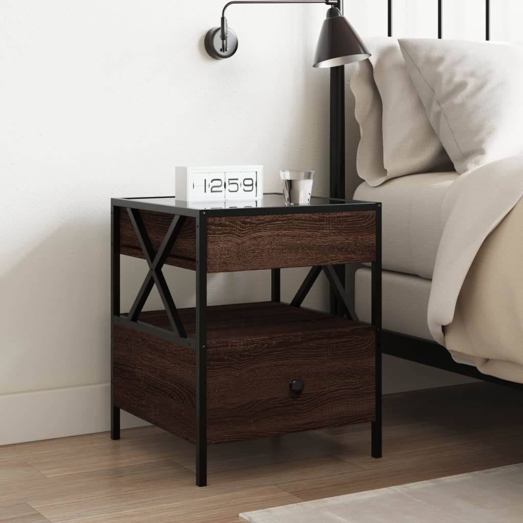 Mesa de cabeceira c/ LED infinity 40x40x51 cm carvalho castanho