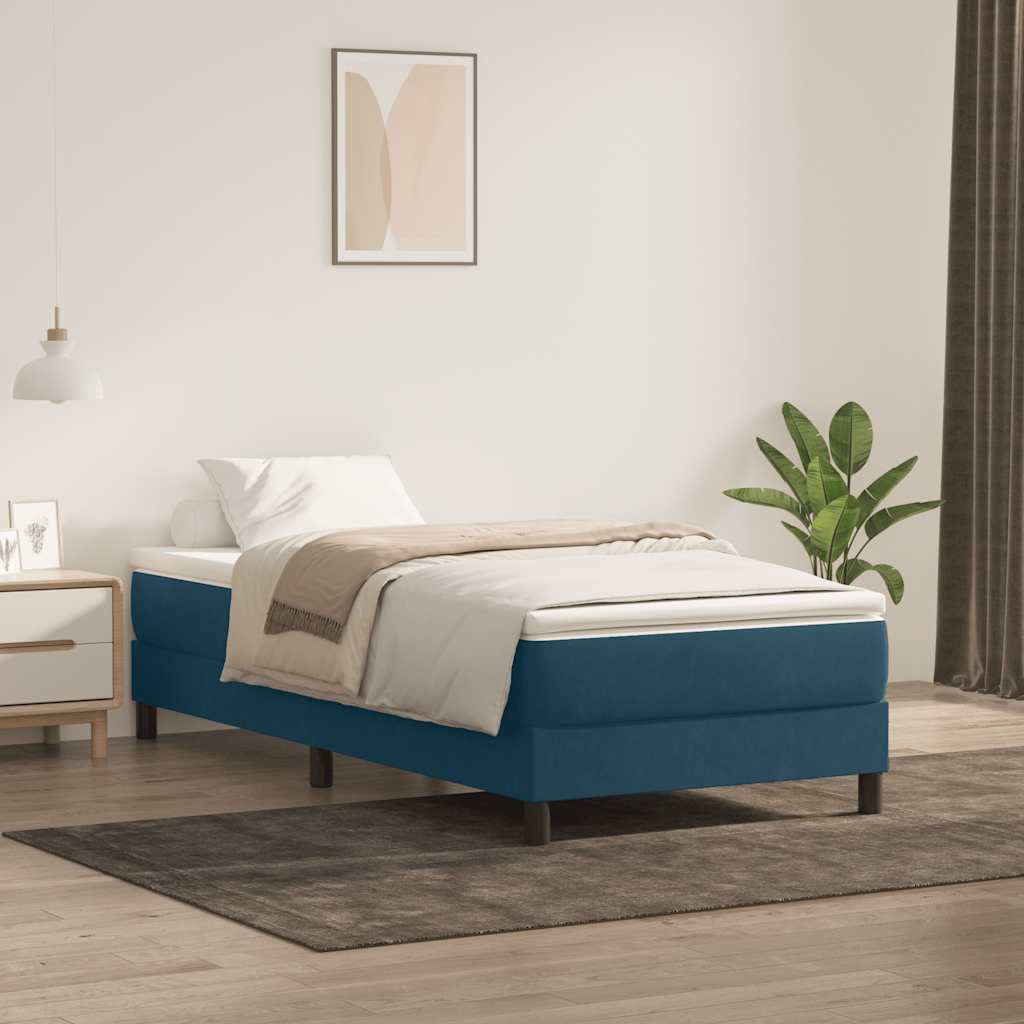 Cama com molas/colchão 80x220 cm veludo azul-escuro