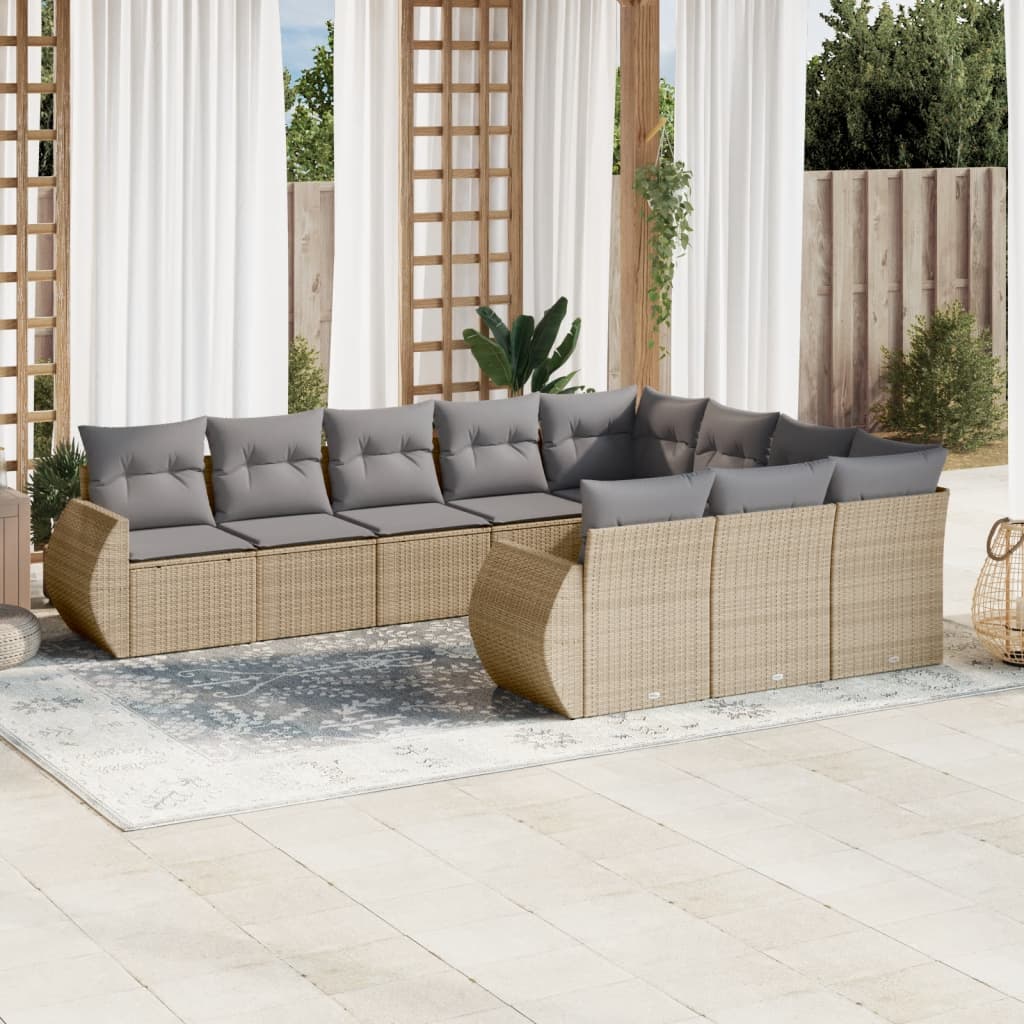 10 Pcs conjunto de sofás p/ jardim com almofadões vime PE bege