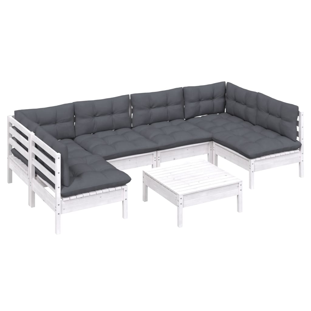 7 Pcs conj. lounge de jardim c/ almofadões pinho maciço branco