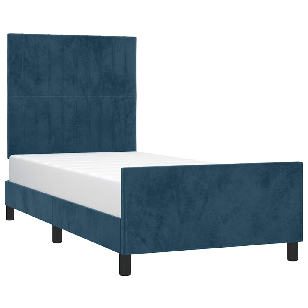 Estrutura de cama sem colchão 100x200 cm veludo azul-escuro