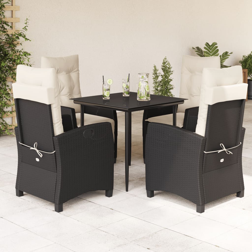 5 Pcs conjunto de jantar p/ jardim c/ almofadões vime PE preto