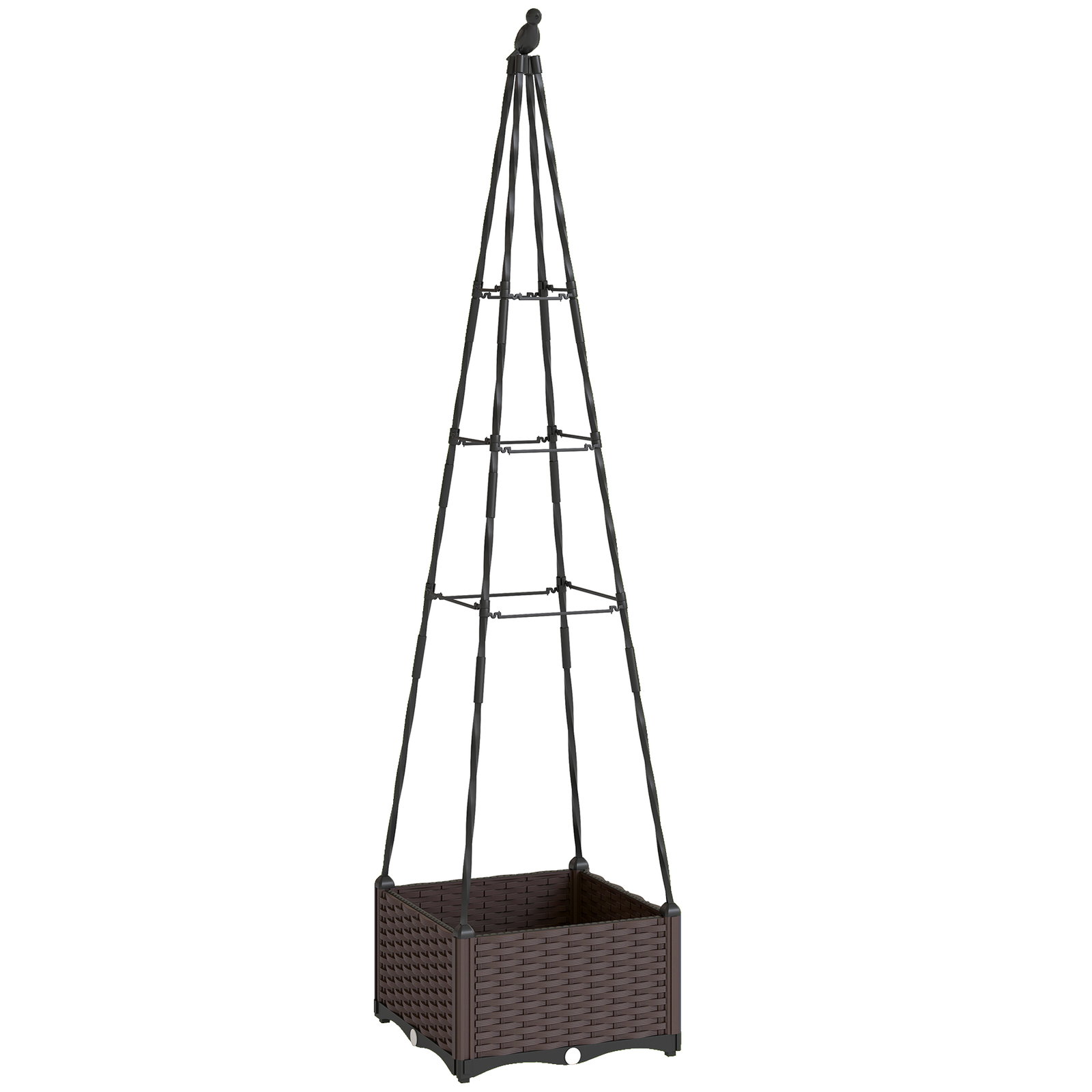 Floreira com treliça metálica para plantas trepadeiras vaso de PP com orifícios de drenagem e tampões 40x40x175 cm preto