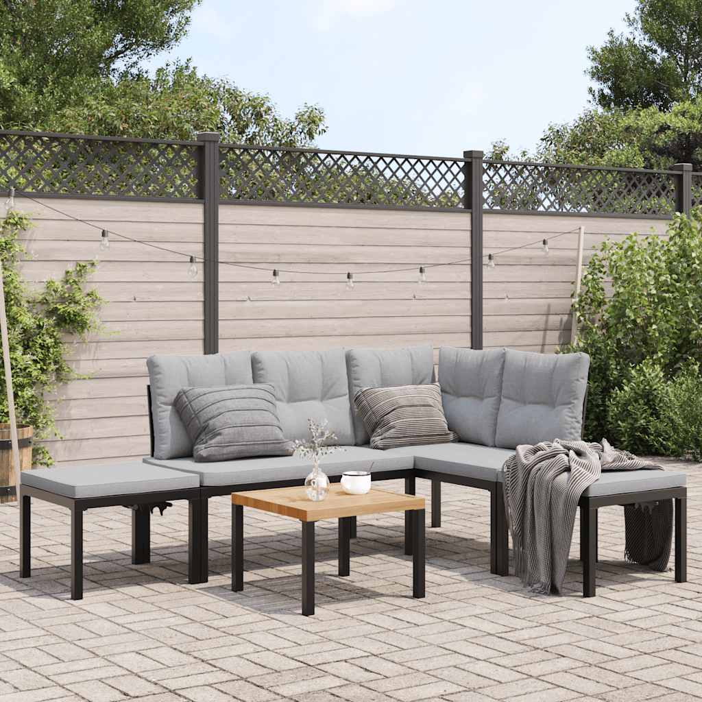 5 Pcs sofás de jardim com almofadões aço revestido a pó preto