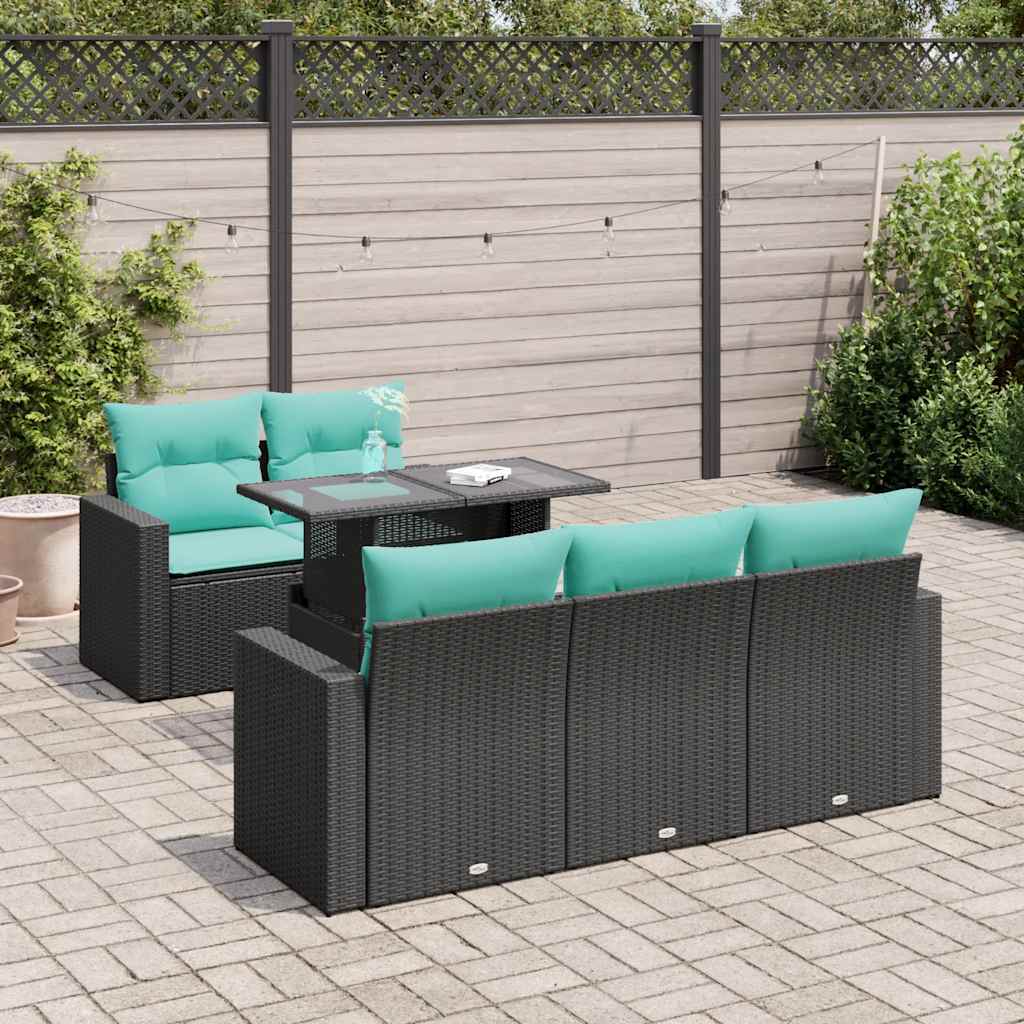 6 Pcs conjunto sofás jardim c/ almofadões vime PE/acácia preto