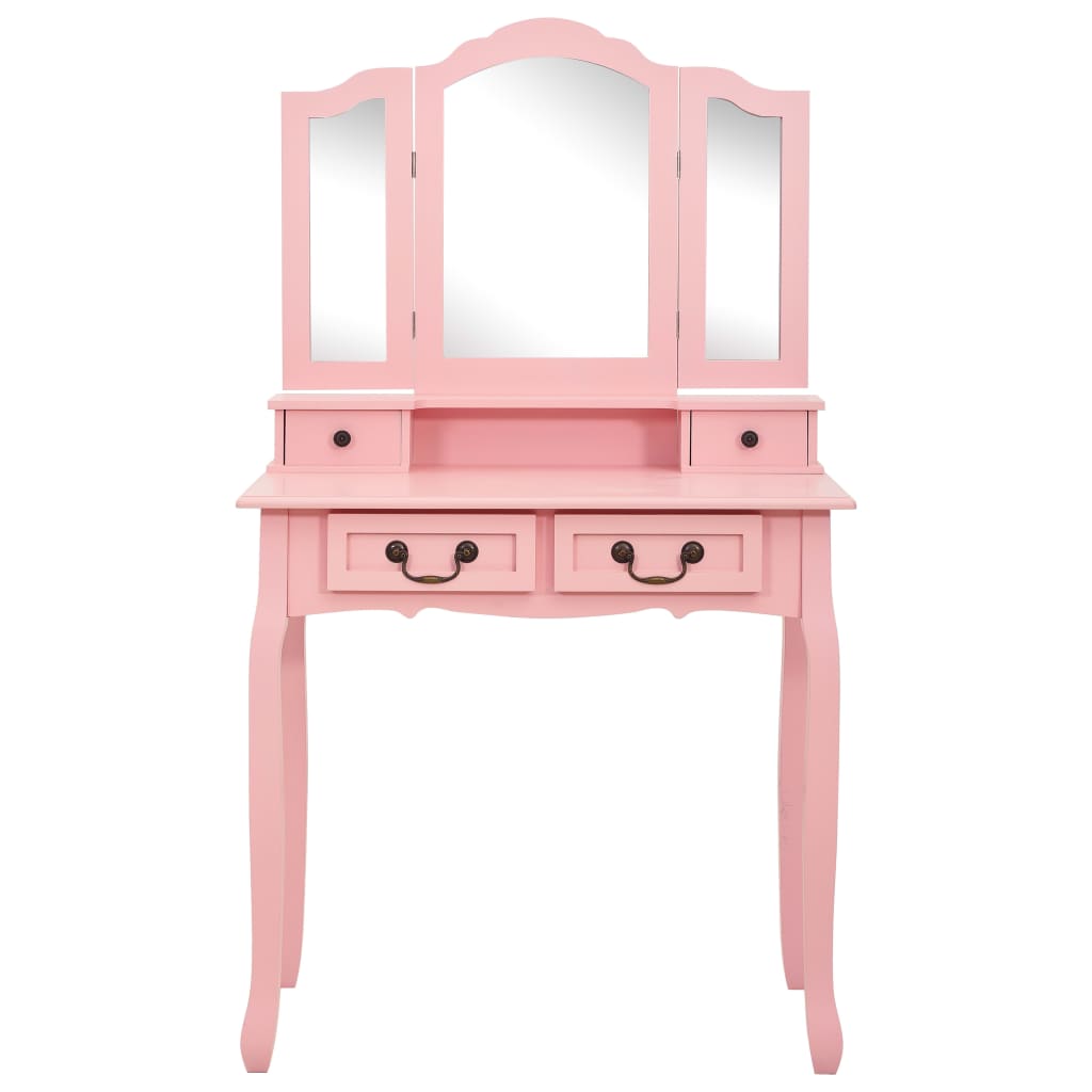 Conj. toucador com banco 80x69x141 cm madeira paulownia rosa