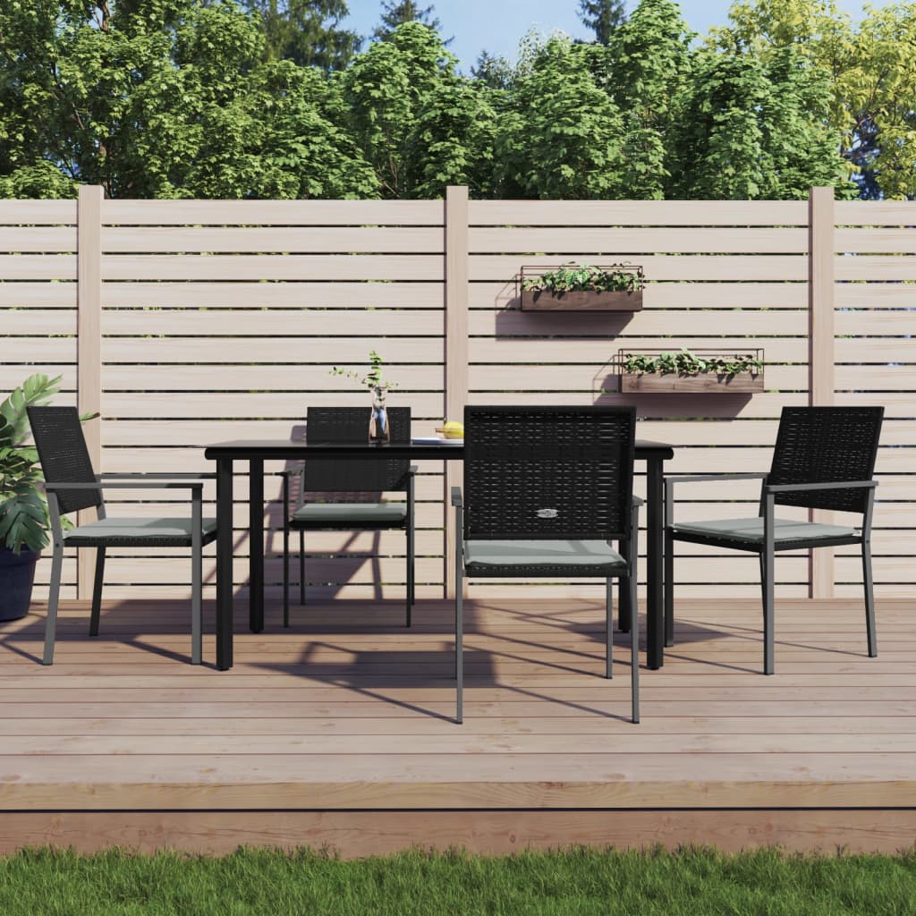 5 Pcs conjunto de jantar p/ jardim c/ almofadões vime PE e aço
