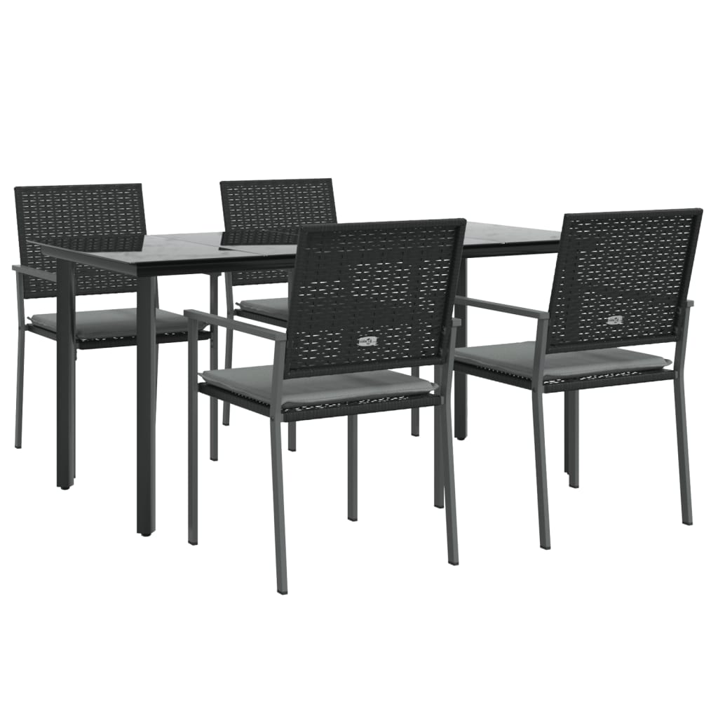 5 Pcs conjunto de jantar p/ jardim c/ almofadões vime PE e aço
