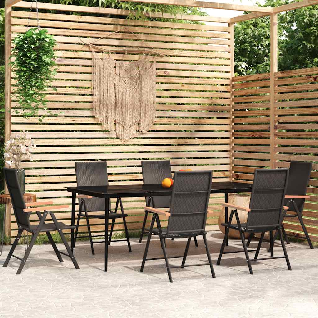 7 Pcs conjunto de jantar para jardim preto