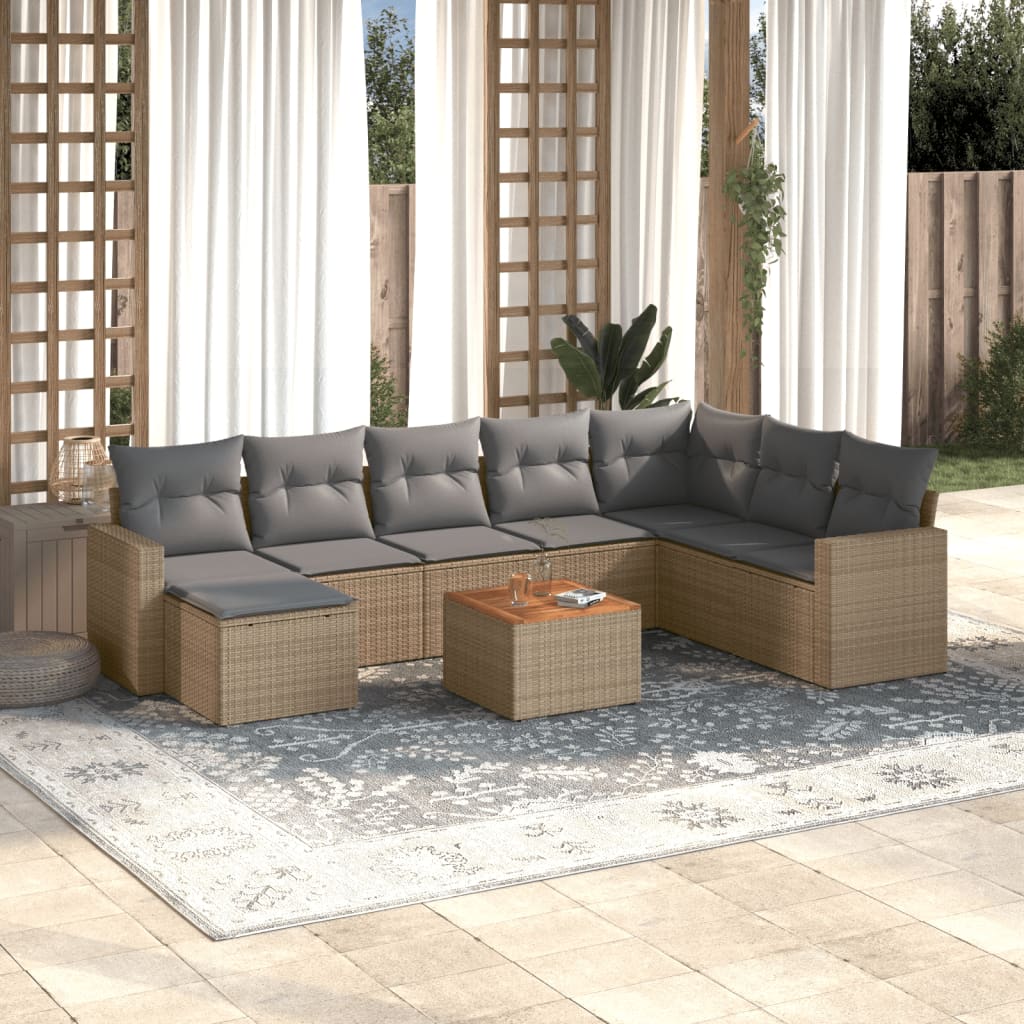 9 Pcs conjunto de sofás p/ jardim com almofadões vime PE bege